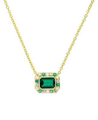 Lab-Grown Emerald (1-1/10 ct. t.w.) & Lab-Grown Multi-Sapphire (1/3 ct. t.w.) Halo 18" Pendant Necklace in 14k Gold-Plated Sterling Silver - Multi