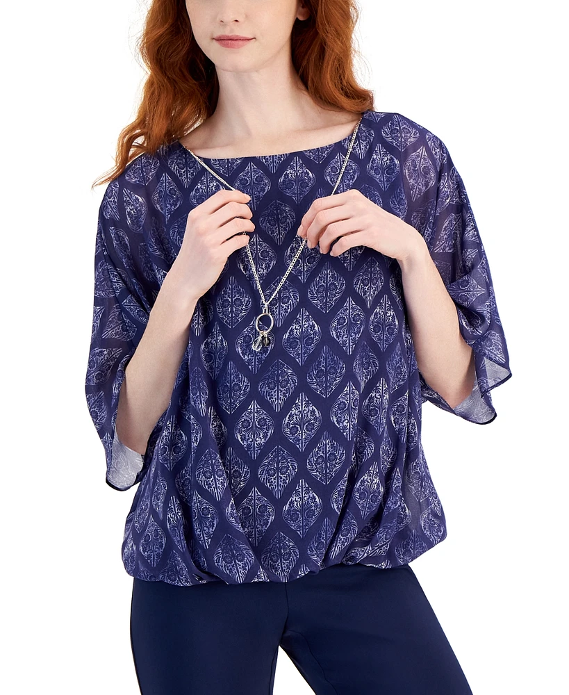 Jm Collection Women's Printed Poncho-Sleeve Necklace Top, Created for Macy's