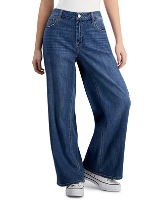 Vanilla Star Juniors' High-Rise Wide-Leg Comfy Jeans