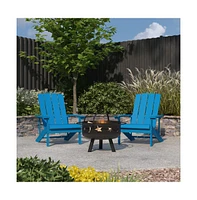 Ayala Piece Outdoor Leisure Set With Of Poly Resin Adirondack Chairs And Star Moon Iron Fire Pit