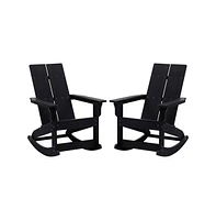 Set Of 2 Wellington Uv Treated All-Weather Polyresin Adirondack Rocking Chair For Patio, Sunroom, Deck And More