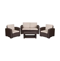 Ava 4 Piece Faux Rattan Patio Furniture Set With 2 Chairs And Love Seat With Removable Cushions And Table