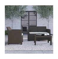 Ava 4 Piece Faux Rattan Patio Furniture Set With 2 Chairs And Love Seat With Removable Cushions And Table