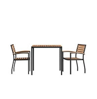 Hampstead Three Piece Faux Teak Patio Dining Set For Indoor And Outdoor Use - Table And Two Club Chairs