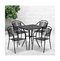 Commercial Grade 28" Square Metal Garden Patio Table Set W/ 4 Round Back Chairs