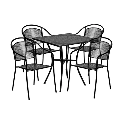 Commercial Grade 28" Square Metal Garden Patio Table Set W/ 4 Round Back Chairs