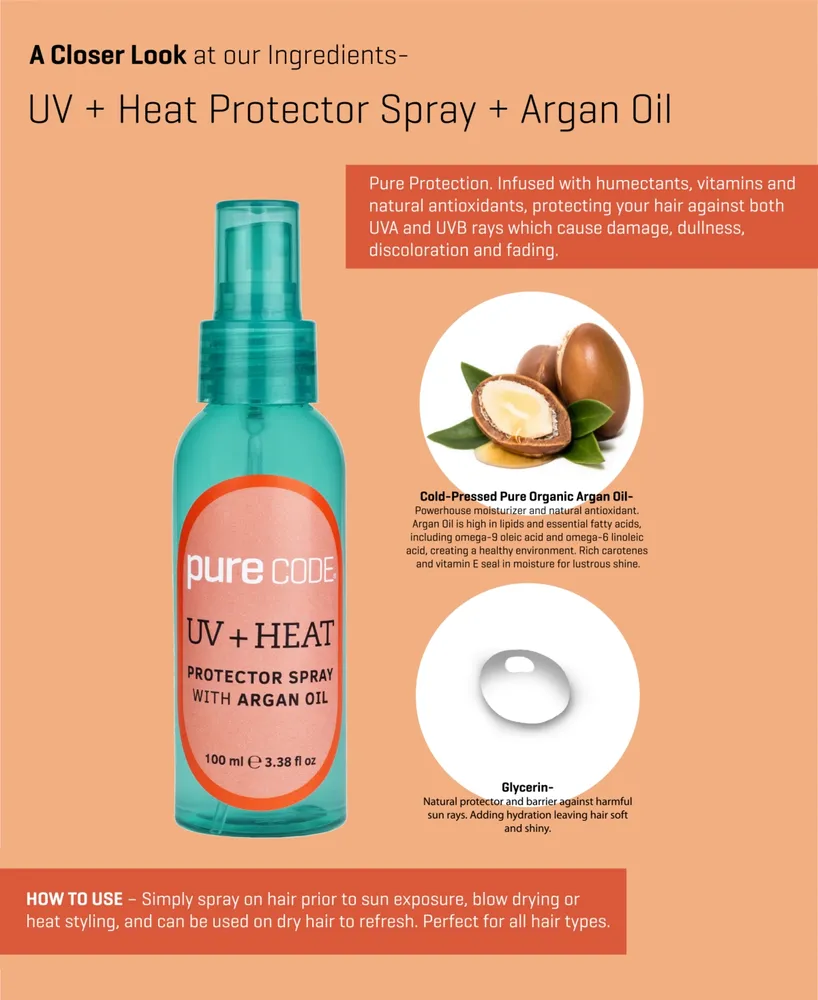Purecode Uv + Heat Protector Spray With Argan Oil, 3.38 oz.