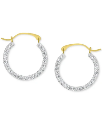 Crystal Pave Small Round Hoop Earrings in 10k Gold, 0.75"