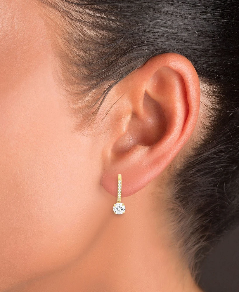 Cubic Zirconia Dangle Hoop Drop Earrings in 14K Gold-Plated Sterling Silver