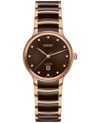 Rado Women's Swiss Centrix Diamond (1/20 ct. t.w.) Brown Ceramic & Rose Gold Pvd Bracelet Watch 31mm