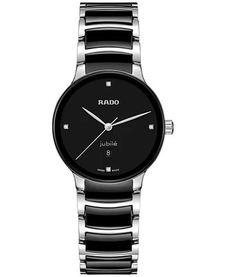 Rado Women's Swiss Centrix Diamond Accent Black Ceramic & Stainless Steel Bracelet Watch 31mm
