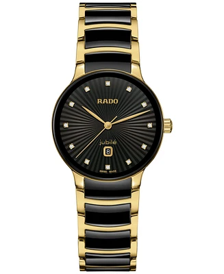 Rado Women's Swiss Centrix Diamond (1/20 ct. t.w.) Black Ceramic & Gold Pvd Bracelet Watch 31mm