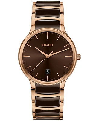 Rado Unisex Swiss Centrix Ceramic & Rose Gold Pvd Bracelet Watch 40mm