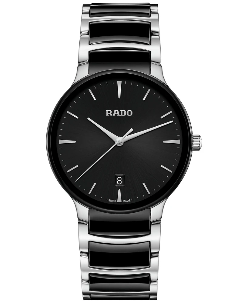 Rado Unisex Swiss Centrix Black Ceramic & Stainless Steel Bracelet Watch 40mm