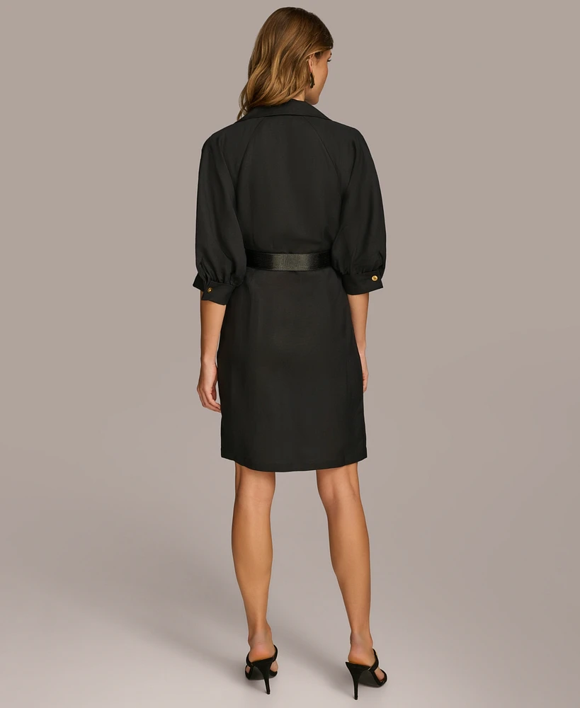 Donna Karan Women's Faux-Leather Belt Short-Sleeve Shirtdress