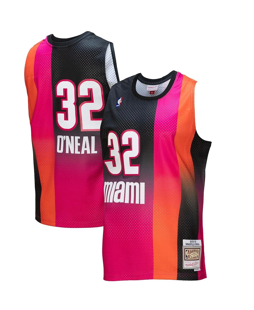 Men's Mitchell & Ness Shaquille O'Neal Pink, Black Miami Heat 2005/06 Hardwood Classics Fadeaway Swingman Player Jersey