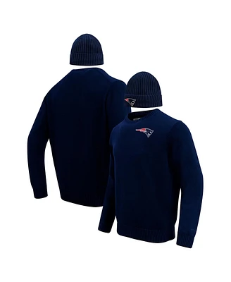 Men's Pro Standard Navy New England Patriots Crewneck Pullover Sweater and Cuffed Knit Hat Box Gift Set