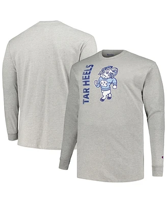 Men's Champion Heather Gray North Carolina Tar Heels Big and Tall Mascot Long Sleeve T-shirt