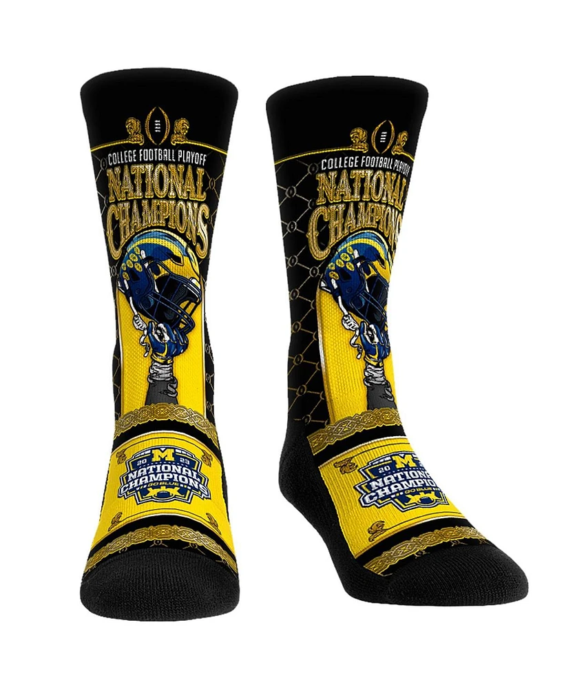 Men's and Women's Rock 'Em Socks Navy Michigan Wolverines College Football Playoff 2023 National Champions Gilded Helmet Crew Socks