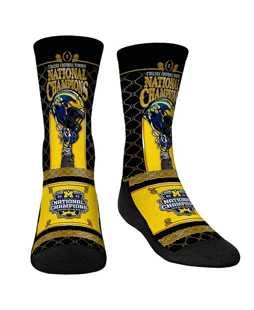 Youth Boys and Girls Rock 'Em Socks Navy Michigan Wolverines College Football Playoff 2023 National Champions Gilded Helmet Crew Socks