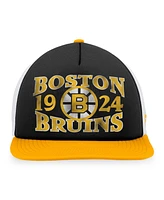 Men's Fanatics Black, Gold Distressed Boston Bruins Heritage Vintage-Like Foam Front Trucker Snapback Hat