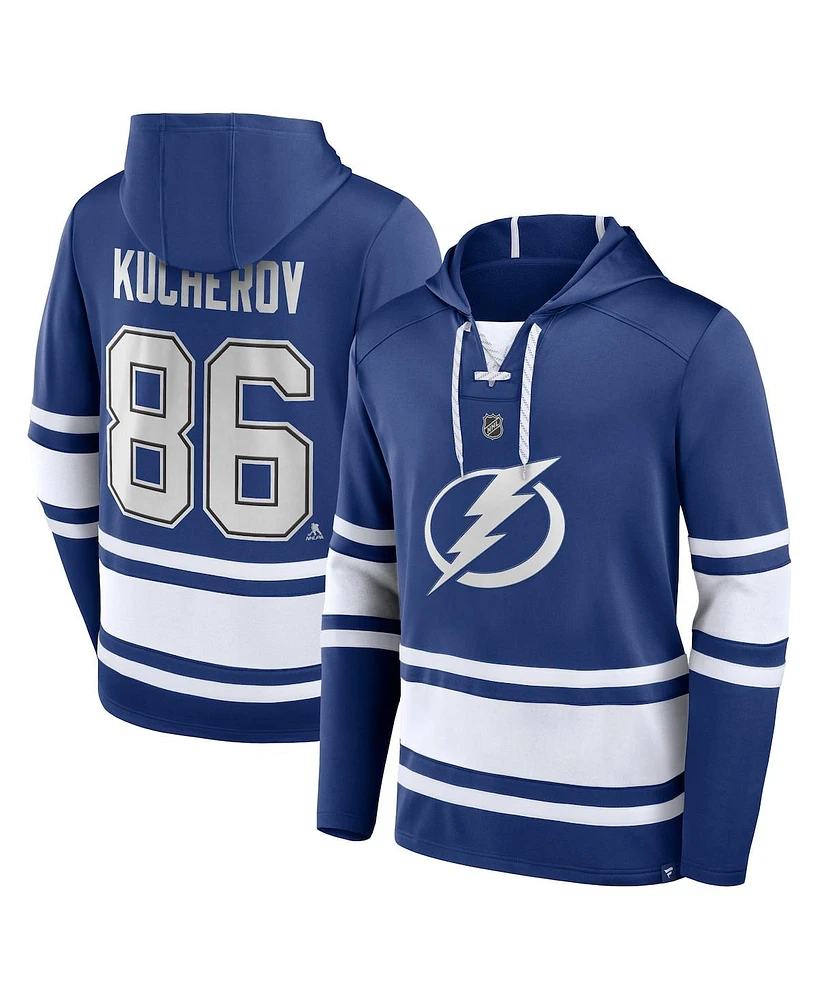 Men's Fanatics Nikita Kucherov Blue Tampa Bay Lightning Name and Number Lace-Up Pullover Hoodie