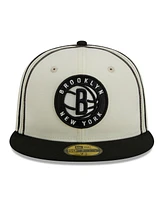 Men's New Era Cream, Black Brooklyn Nets Piping 2-Tone 59FIFTY Fitted Hat