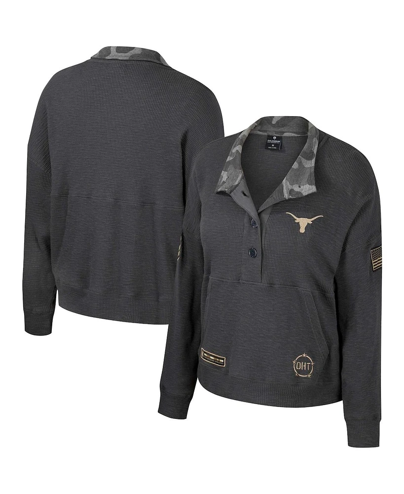 Women's Colosseum Heather Charcoal Texas Longhorns Oht Military-Inspired Appreciation Payback Henley Thermal Sweatshirt