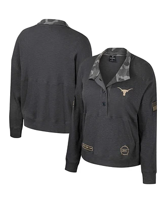 Women's Colosseum Heather Charcoal Texas Longhorns Oht Military-Inspired Appreciation Payback Henley Thermal Sweatshirt