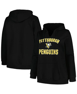 Women's Profile Black Pittsburgh Penguins Plus Arch Over Logo Pullover Hoodie