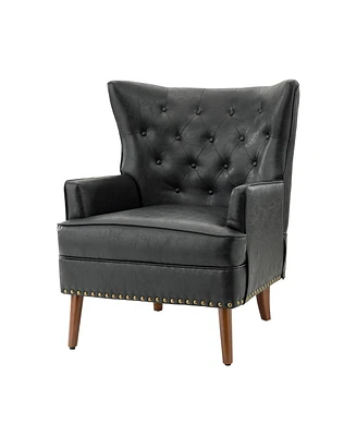 Nordica Transitional Wooden Upholstery with Button-Tufted Armchair