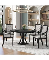 Retro 5-Piece Dining Set Extendable Round Table And 4 Chairs For Kitchen Dining Room (Oak)