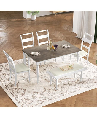 Simplie Fun 6-Peice Dining Set With Turned Legs, Kitchen Table Set With Upholstered Dining Chairs And Bench, Retro Style
