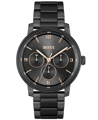 Boss Men's Contender Quartz Multifunction Ionic Plated Black Steel Watch 44mm