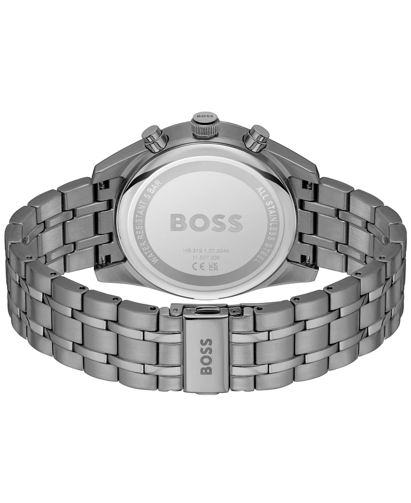 Hugo Boss Men's Skytraveller Quartz Fashion Chrono Ionic Plated Gray Steel Watch 44mm