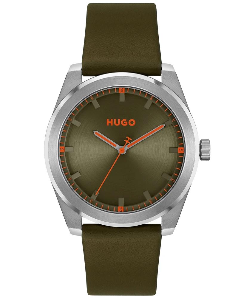 Hugo Boss Men's Bright Quartz Olive Leather Watch 42mm