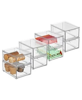 mDesign Stacking Plastic Storage Kitchen Bin with Pull-Out Drawer, 8 Pack, Clear