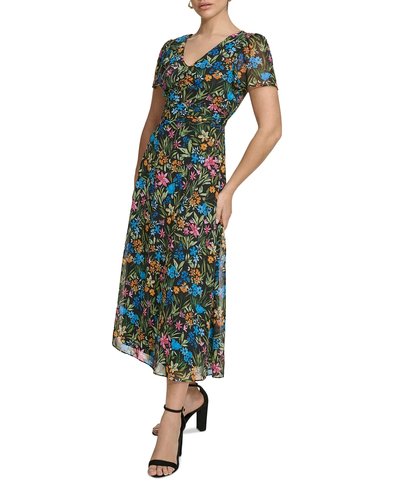 kensie Women's Floral-Print A-Line Dress
