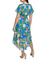 kensie Women's Floral-Print Clip-Dot Midi Dress