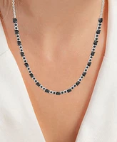 Black Spinel Oval & Bezel Collar Necklace (4-5/8 ct. t.w.) Sterling Silver (Also Lab-Grown Ruby/Lab-Grown White Sapphire)