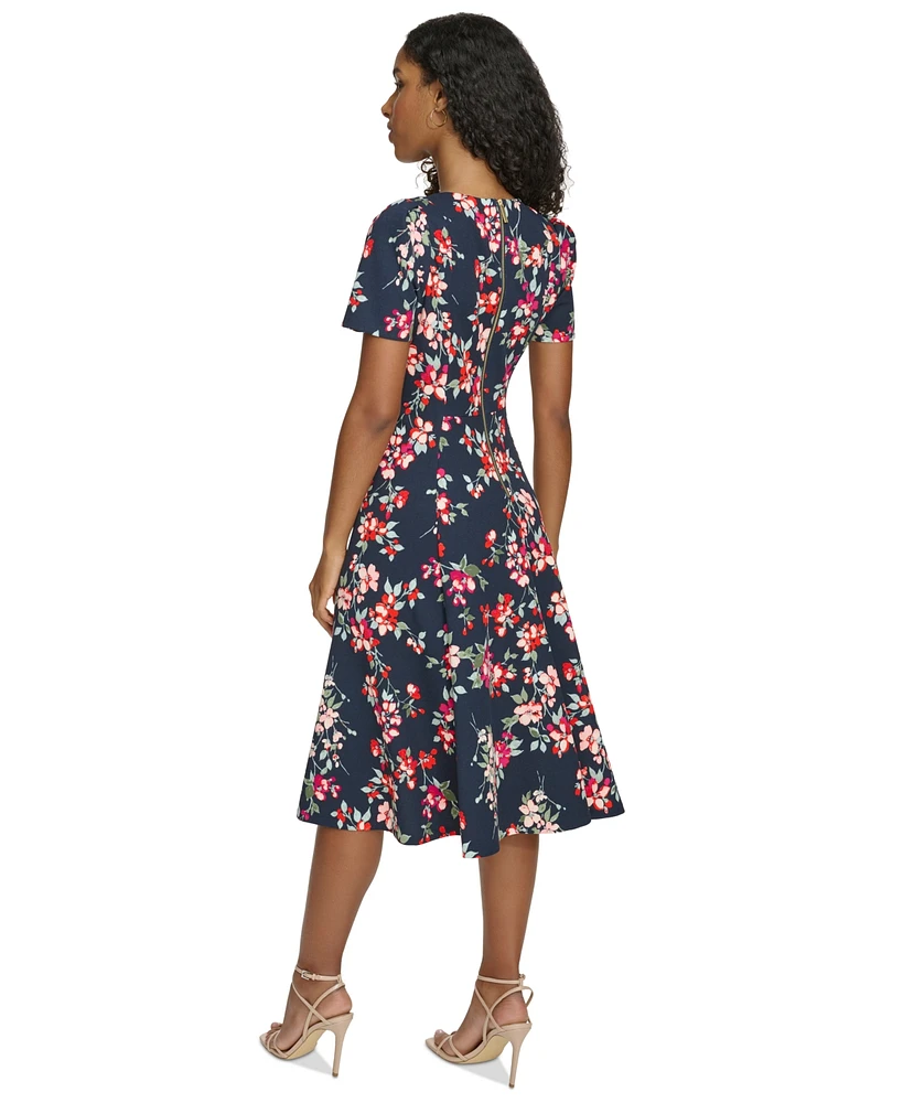 Calvin Klein Petite Floral-Print Fit & Flare Scuba Crepe Dress