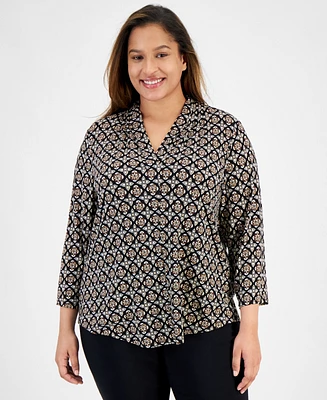 Jm Collection Plus Size V-Neck 3/4-Sleeve Top, Created for Macy's