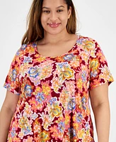 Jm Collection Plus Glorious Garden Scoop-Neck Top, Created for Macy's