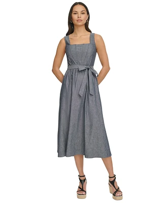 Dkny Women's Chambray Square-Neck Sleeveless Midi Dress