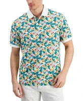 Club Room Men's Libra Textured Short Sleeve Floral Print Performance Polo Shirt, Created for Macy's