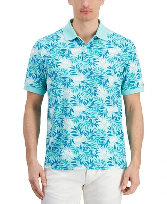 Club Room Men's Dello Textured Short Sleeve Leaf-Print Performance Polo Shirt, Created for Macy's