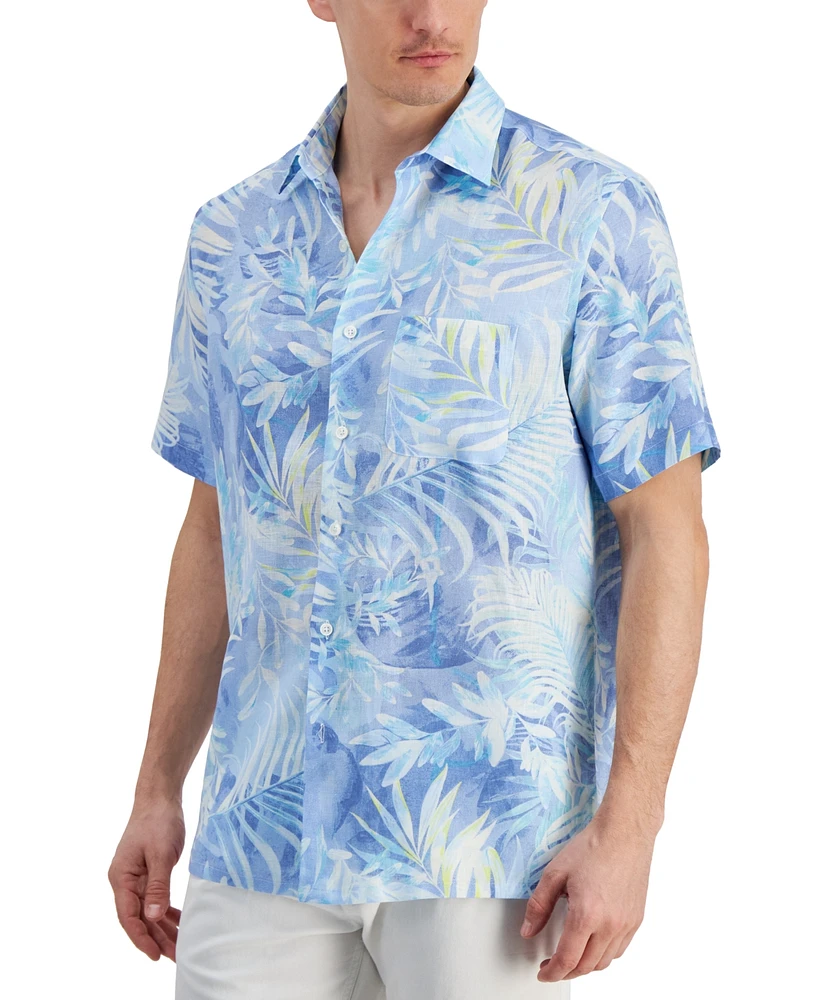 Club Room Men's Gado Leaf-Print Short-Sleeve Linen Shirt, Created for Macy's