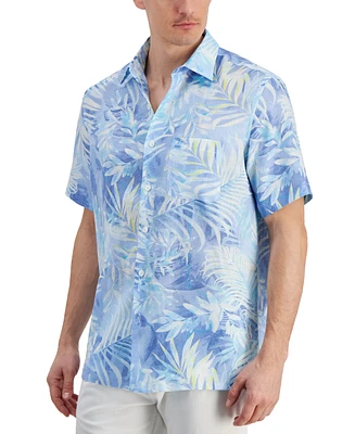 Club Room Men's Gado Leaf-Print Short-Sleeve Linen Shirt, Created for Macy's
