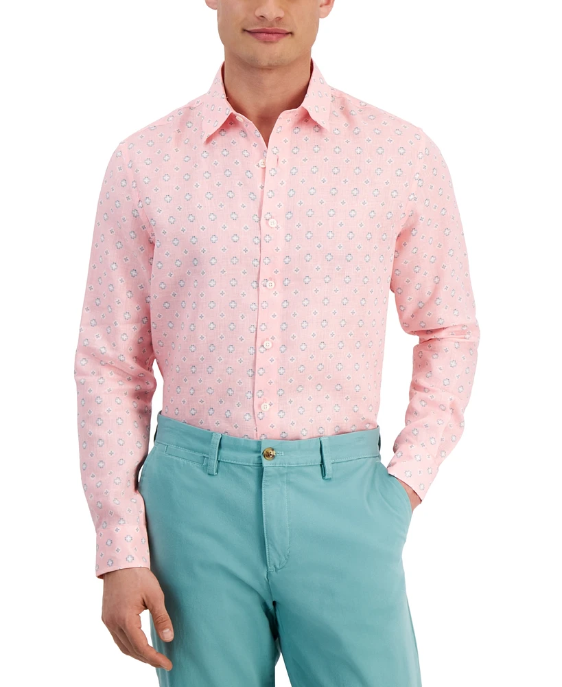 Club Room Men's Quincy Medallion-Print Linen Shirt, Created for Macy's