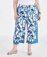 Style & Co Plus Linen Printed Drawstring Capri Pants, Created for Macy's